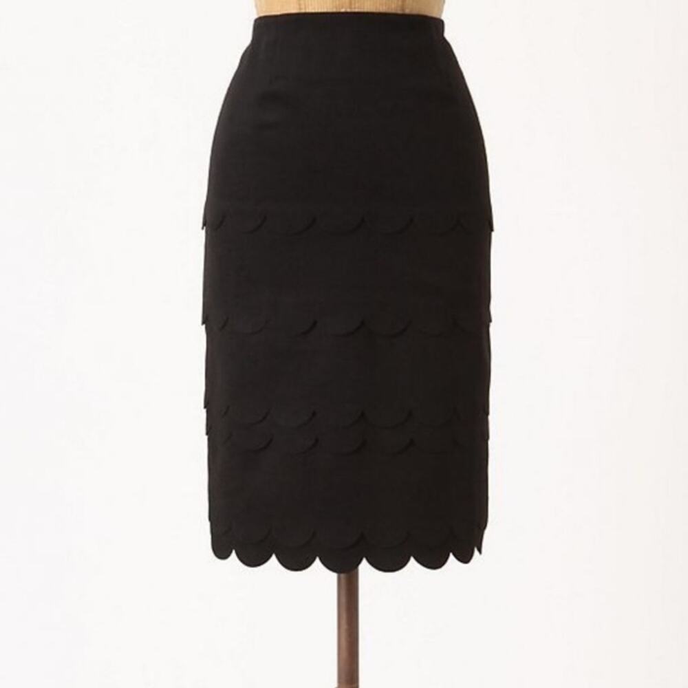 Anthropologie Maeve Black Tiered Scallop Wool Blend Pencil Skirt 4